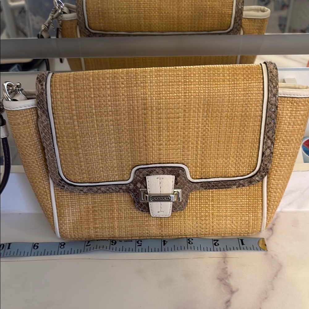 Coach Tan and White Clutch Wristlet